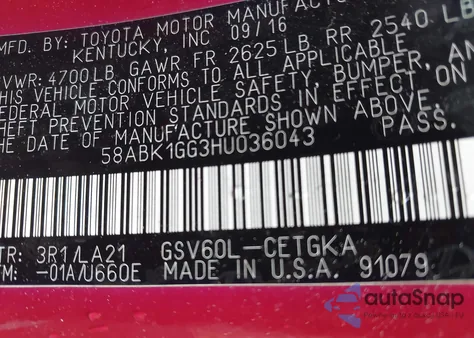 2017 Lexus Es 350 z USA, uszkodzony, nr VIN 58ABK1GG3HU036043